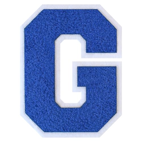 GROZON Blauer Chenille-Buchstaben-Aufnäher, groß, zum Aufbügeln, Letterman, Jacke, Patch, Varsity-Patch, zum Aufnähen, Chenille, bestickter Aufnäher für Kleidung von Grozon