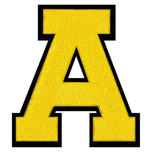 GROZON Gelber Chenille-Buchstaben-Aufnäher, große Buchstaben zum Aufbügeln, Letterman, Jacke, Patch, Varsity-Patch, zum Aufnähen, Chenille, bestickter Aufnäher für Kleidung GROZON Gelber Chenille-Buchstaben-Aufnäher, große Buchstaben zum Aufbügeln, Letterman, Jacke, Patch, Varsity-Patch, zum Aufnähen, Chenille, bestickter Aufnäher für Kleidung von Grozon