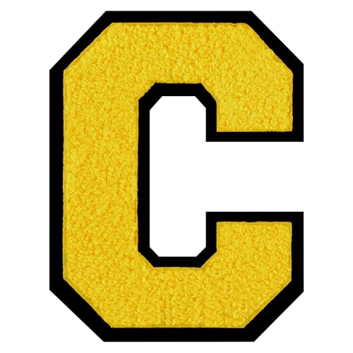 GROZON Gelber Chenille-Buchstaben-Aufnäher, große Buchstaben zum Aufbügeln, Letterman, Jacke, Patch, Varsity-Patch, zum Aufnähen, Chenille, bestickter Aufnäher für Kleidung von Grozon