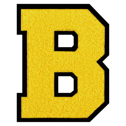 GROZON Gelber Chenille-Buchstaben-Aufnäher, große Buchstaben zum Aufbügeln, Letterman, Jacke, Patch, Varsity-Patch, zum Aufnähen, Chenille, bestickter Aufnäher für Kleidung von Grozon