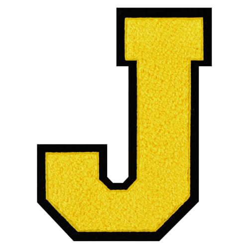 GROZON Gelber Chenille-Buchstaben-Aufnäher, große Buchstaben zum Aufbügeln, Letterman, Jacke, Patch, Varsity-Patch, zum Aufnähen, Chenille, bestickter Aufnäher für Kleidung von Grozon