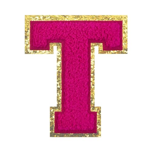 Grozon 11,4 cm rosa Aufnäher zum Aufbügeln mit Buchstaben, Glitzer, Varsity-Buchstaben-Flicken aus Chenille, Valentinstag, große Letterman-Jacken-Aufnäher für Kleidung/Kostüm/Rucksack von Grozon
