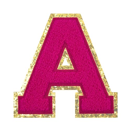 Grozon Glitzer-Aufnäher, zum Aufbügeln, Chenille, Buchstaben-Patches, 11,4 cm, große Buchstaben-Patches für Kleidung/Kostüm/Preppy/Team/Dekoration (Goldrand, Rosa-A) von Grozon