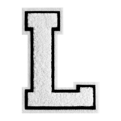 Varsity Buchstaben-Aufnäher aus Chenille, 11,4 cm, Buchstabenaufnäher, groß, zum Aufbügeln für Kleidung (Weiß, Größe L) von Grozon