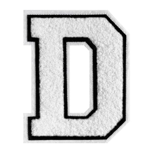 Varsity Buchstaben-Aufnäher aus Chenille, 11,4 cm, Buchstabenaufnäher, groß, zum Aufbügeln für Kleidung (Weiß-D) von Grozon