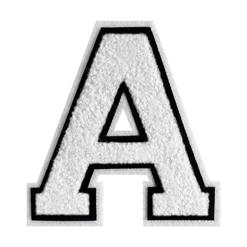 Varsity Buchstabenaufnäher, Chenille, 11,4 cm, Buchstabenaufnäher, große Buchstaben zum Aufbügeln für Kleidung (Weiß-A) von Grozon