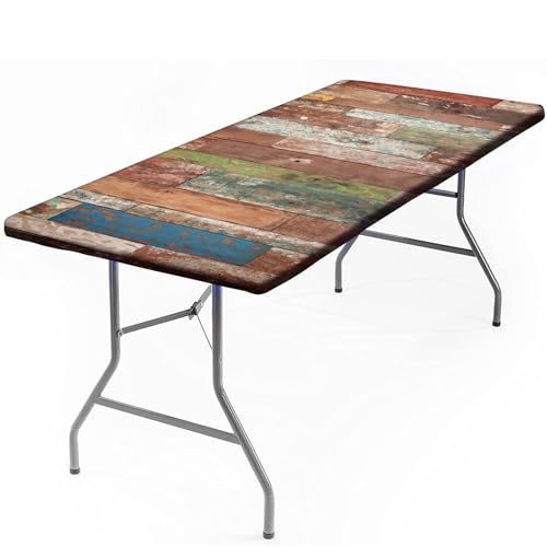 Rechteckige Picknick-Tischdecke aus Holz, rustikale Planken, Scheunentür, rot, elastisch, für den Außenbereich, abwischbar, blaugrau, Tischdecke für Camping, Essen und drinnen, 61 x 121,9 cm von Grstplnk
