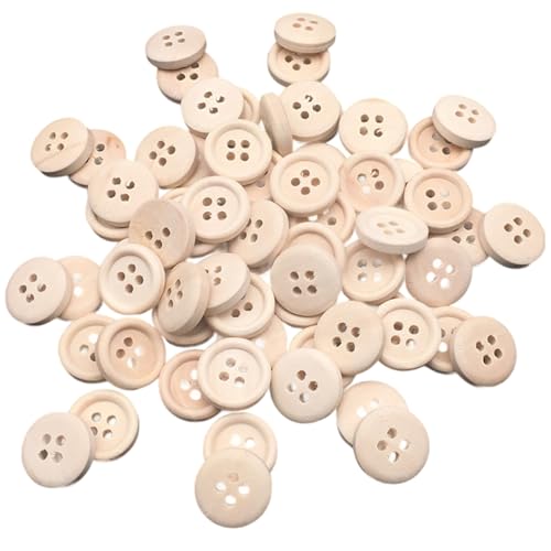 100pcs Holzknöpfe, Originalholzfarbe Bastelknöpfe 15 mm runde Form 4 Löcher für Handwerk DIY Hochzeitsdekoration Nähkleidung Holz Holz von Grtheenumb
