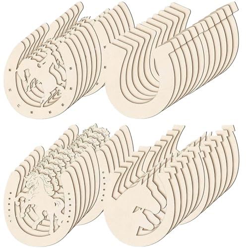 48pcs Horseshoe Decor 4 Stile Weihnachtsfleischscheiben Scheiben, unvollendete Holz Hufeisenform Hohlausschnitte für Weihnachtshandwerk DIY Home Dekoration Hufeisen von Grtheenumb