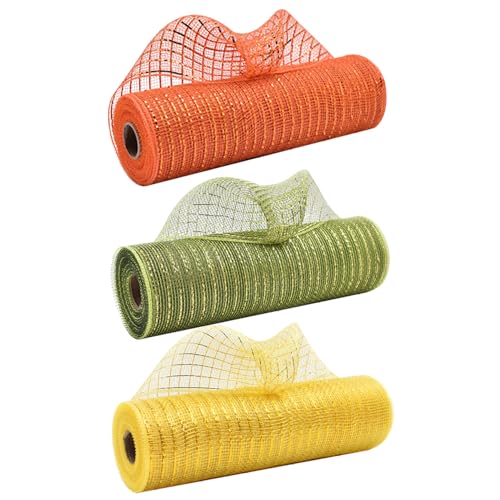 Halloween Deco Mesh 3 Rolls 10in x 30 Fuß Maschenband mit metallischen Folienschnitzel Deco 10 Zoll Brötchen DIY -Band für Kränze, Handwerk, Mittelstücke, Partydekor, Style 2 von Grtheenumb