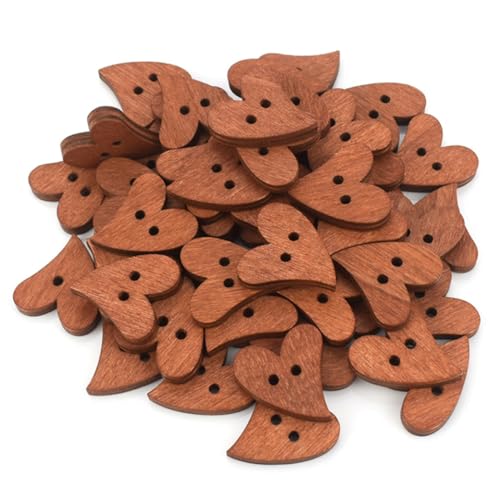 Holzherzen - hölzerne Herzknöpfe -100 Stcs/Set braunes Holznähte Herzform -Knopf Bastel Scrapbooking 20mm für Kleidungszubehör 6ljl - Form 1 von Grtheenumb