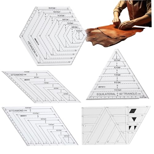 Quilt -Herrscher 5pcs/Set Clear Quilting Lineal Acryl Quilt -Bindungswerkzeug mit 45 -Grad -Diamanten, 60 -Grad -Dreieck und Diamant, Sechseck, Trapezformvorlagen für DIY -Nähprojekte Quil Quilt -Herrscher 5pcs/Set Clear Quilting Lineal Acryl Quilt -Bindungswerkzeug mit 45 -Grad -Diamanten, 60 -Grad -Dreieck und Diamant, Sechseck, Trapezformvorlagen für DIY -Nähprojekte Quil von Grtheenumb