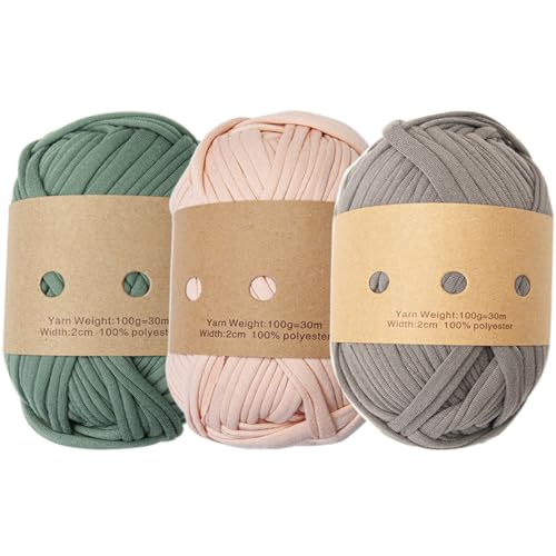 Strickgarn 3pcs/Set 300 g 30 m elastisches Garn zum Stricken von Häkeln weicher Polyester -klobiger DIY Dicke für Bag Coaster, Lagerkorb, Häkelteppiche, grün + hellbraun + khaki k von Grtheenumb