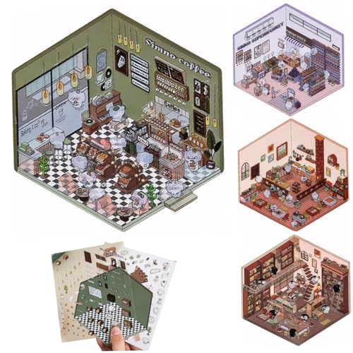 Szenenaufkleber 4 Set Cafe, Shop, Restaurant & Bookstore 3D House Sticker DIY-freundlich entzückend 3D-Stressabbau für Erwachsene, Kinderszene Szenenaufkleber 4 Set Cafe, Shop, Restaurant & Bookstore 3D House Sticker DIY-freundlich entzückend 3D-Stressabbau für Erwachsene, Kinderszene von Grtheenumb