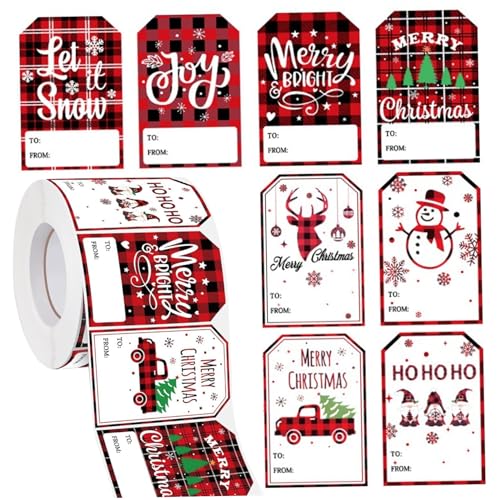 Weihnachts -Tags für Geschenke, Weihnachtsname -Tags, 1 Roll 500 Blätter Selbstkleber Aufkleber Dekorative Papieretikettaufkleber für Weihnachten Urlaub von Grtheenumb