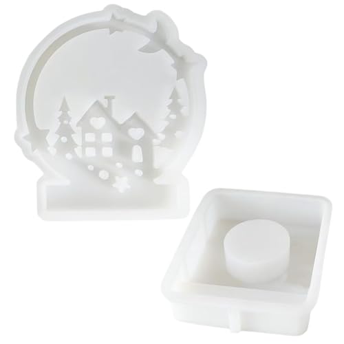 Weihnachtskerzenhalter Form 2PCS/Set Elastic Christmas House House Harzformen wiederverwendbare Silikonformen Süßes weißes Guss für Harzhandwerk von Grtheenumb