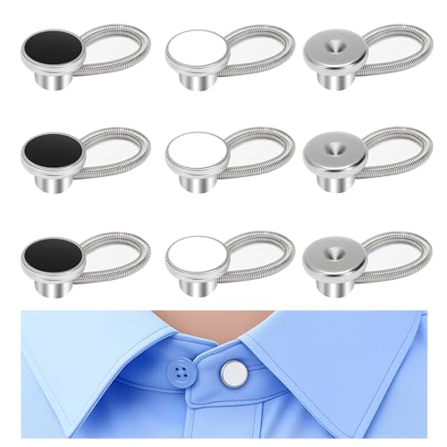 GrueGard Hemdkragen Knopf Verlängerungen, 9er Premium Kragenverlängerung ohne Nähen Hemden & Ärmel, 10mm Federlegierung Collar Extenders Buttons for Mens Shirts von GrueGard