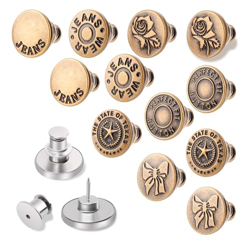 GrueGard Jeansknopf ohne Nähen, 12 Stücke 17mm Verstellbarer Ersatz-Knopf Hosen Enger Machen, DIY Hosenknöpfe für Jeansreparatur & Größenanpassung (Bronze) von GrueGard