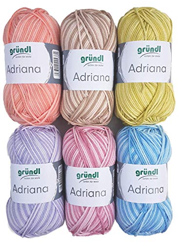 [49,83€/kg] Gründl Cotton Set Adriana, Baumwollgarn mit Degradé Farbverlauf 6x50g Häkelwolle Baumwolle von Gründl