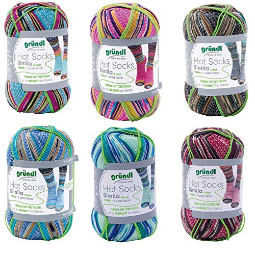6x 100g Sockenwolle Paket Gründl Hot Socks Simila | Sockengarn für 2 gleiche, identische Socken stricken | 75% Wolle, 25% Polyamid 6x 100g Sockenwolle Paket Gründl Hot Socks Simila | Sockengarn für 2 gleiche, identische Socken stricken | 75% Wolle, 25% Polyamid von theofeel