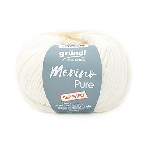 Gründl Wolle Merino pure Farbe 02, reine Merinowolle natur, zum Stricken oder Häkeln von theofeel