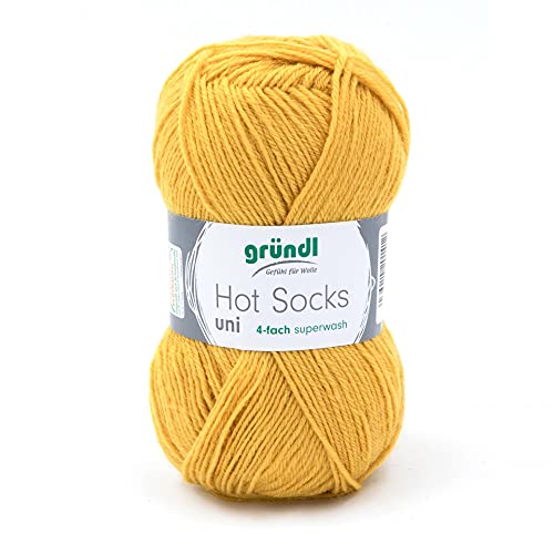 Gründl Hot Socks Uni 4-fädig, 50g Sockenwolle zum Stricken und Häkeln, Auswahl (69 - ginster) von Gründl