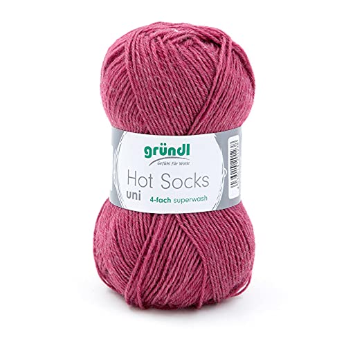 Strumpfwolle Hot Socks uni, 75% Schurwolle, 25% Polyamid, Oeko-Tex Standard, 50g, 210m, Farbe 63, marsalarot meliert von Gründl