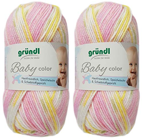 2x50 Gramm Gründl Baby Uni/ Baby Color Wolle Set inkl. Anleitung für ein Baby Teddybär (02 Rosa Color) von Gründl