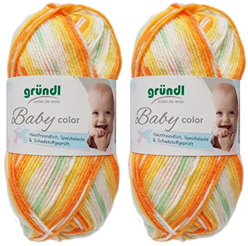 2x50 Gramm Gründl Baby Uni/ Baby Color Wolle Set inkl. Anleitung für ein Baby Teddybär (03 Gelb Color) von Gründl