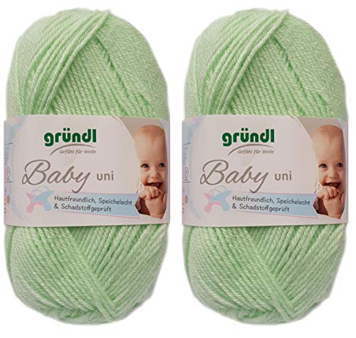 2x50 Gramm Gründl Baby Uni/ Baby Color Wolle Set inkl. Anleitung für ein Baby Teddybär (04 Mint Uni) von Gründl