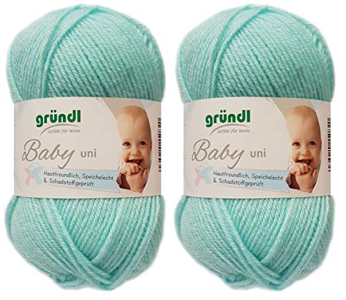 2x50 Gramm Gründl Baby Uni/ Baby Color Wolle Set inkl. Anleitung für ein Baby Teddybär (05 Türkis Uni) von Gründl