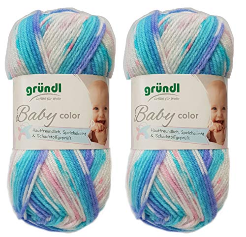 2x50 Gramm Gründl Baby Uni/ Baby Color Wolle Set inkl. Anleitung für ein Baby Teddybär (06 Türkis Color) von Gründl