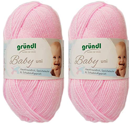 2x50 Gramm Gründl Baby Uni/ Baby Color Wolle Set inkl. Anleitung für ein Baby Teddybär (07 Rosa Uni) von Gründl