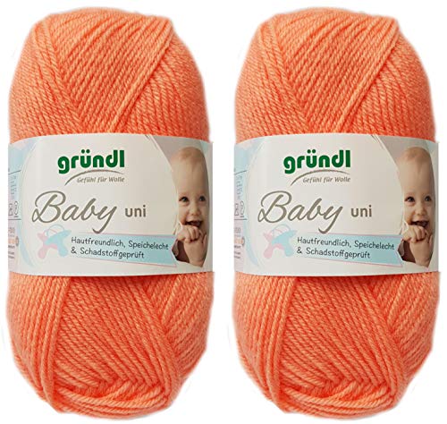 2x50 Gramm Gründl Baby Uni/ Baby Color Wolle Set inkl. Anleitung für ein Baby Teddybär (08 Aprikose Uni) von Gründl