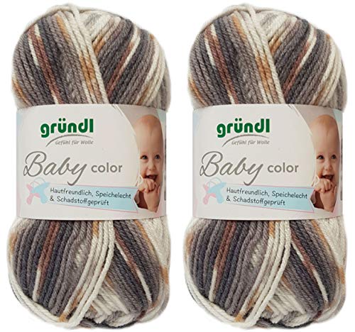 2x50 Gramm Gründl Baby Uni/ Baby Color Wolle Set inkl. Anleitung für ein Baby Teddybär (08 Grau Color) von Gründl