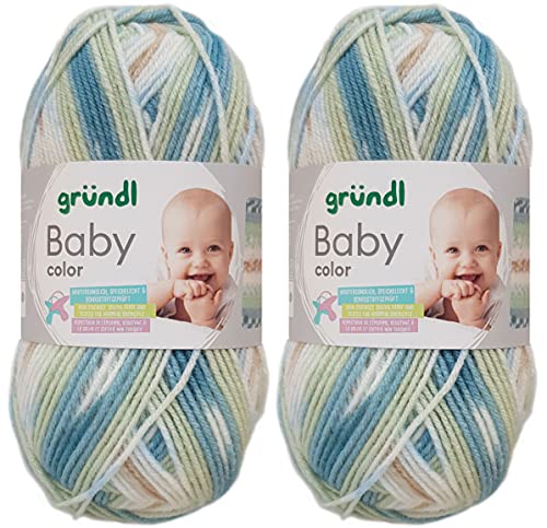 2x50 Gramm Gründl Baby Uni/ Baby Color Wolle Set inkl. Anleitung für ein Baby Teddybär (12 Aquamarin Color) von Gründl