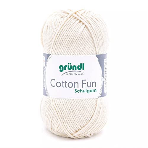 Gründl Cotton Fun Strickgarn/ Häkelgarn (weiches Garn aus 100% Baumwolle , OEKO-TEX zertifiziert, 50 g/115 m, Nadelstärke: 3-4, 1 Knäuel á 50 g), Creme von Gründl