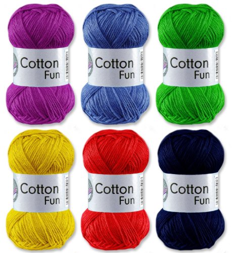 Gründl Cotton Fun Häkelgarn Schulgarn 100% Baumwolle SET 1 Bunt Mix 6 x 50 g. = 300 g. von Gründl