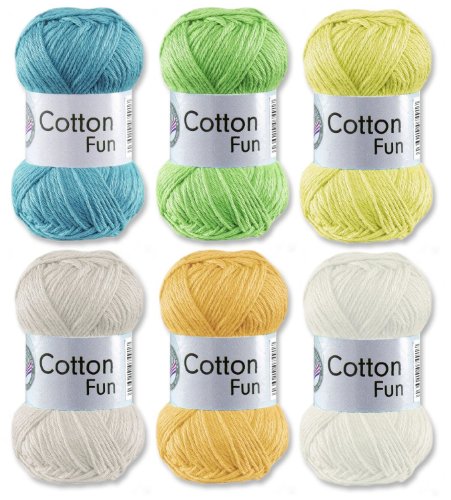 Gründl Cotton Fun Häkelgarn Schulgarn 100% Baumwolle SET Pastell Mischung 6 Stück 300 Gramm von Gründl