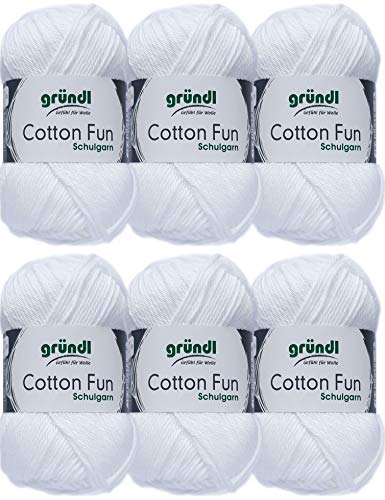 Gründl Cotton Fun Wolle Set 6x 50 Gramm Weiss 01 aus 100% Baumwolle von Gründl