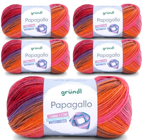 5 x 100g Wolle Set Farbverlaufswolle Gründl Papagallo Häkelwolle, Strickgarn mehrfarbig (03) von Gründl