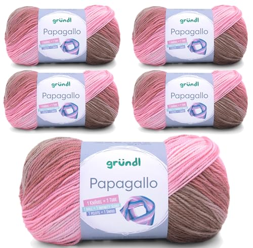 5 x 100g Wolle Set Farbverlaufswolle Gründl Papagallo Häkelwolle, Strickgarn mehrfarbig (05) von Gründl