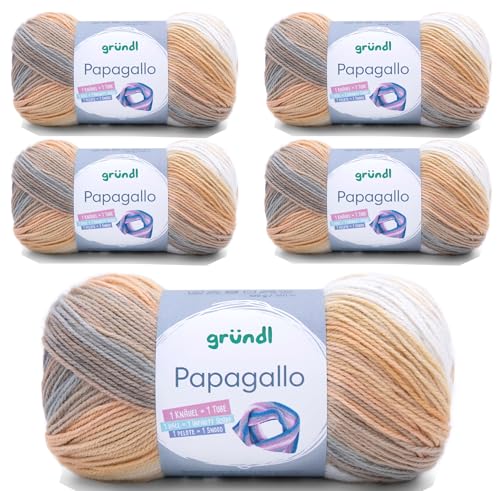 5 x 100g Wolle Set Farbverlaufswolle Gründl Papagallo Häkelwolle, Strickgarn mehrfarbig (06) von Gründl