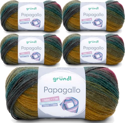 5 x 100g Wolle Set Farbverlaufswolle Gründl Papagallo Häkelwolle, Strickgarn mehrfarbig (08) von Gründl