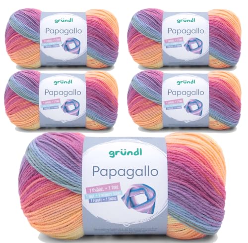5 x 100g Wolle Set Farbverlaufswolle Gründl Papagallo Häkelwolle, Strickgarn pastell (04) von Gründl