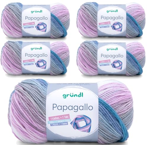 5 x 100g Wolle Set Farbverlaufswolle Gründl Papagallo Häkelwolle, Strickgarn pastell (07) von Gründl