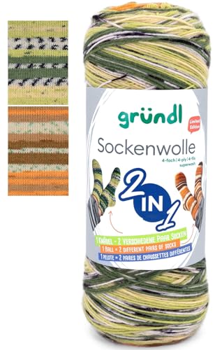 Gründl 2-in-1 Sockenwolle, 75% Schurwolle 25% Polyamid, 200g/840m, für 2 Paar Socken, Nadelstärke 2-3mm (03) von Gründl