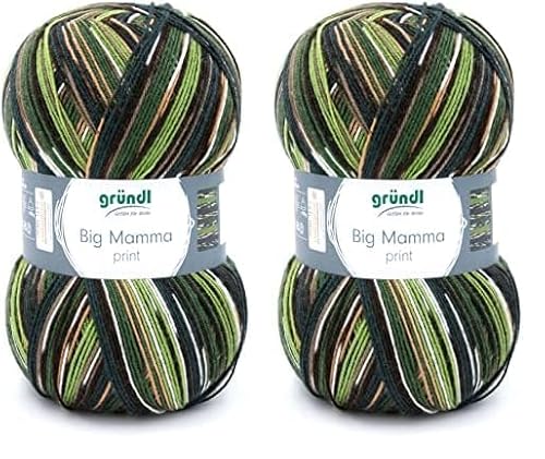 Gründl 2612-37 Big Mamma print Wolle, Acryl, Dunkelbraun-tannengrün-weiß-kamel-petrol, 30 x 17 x 14 cm, 400 Gramm (Packung mit 2) von Gründl