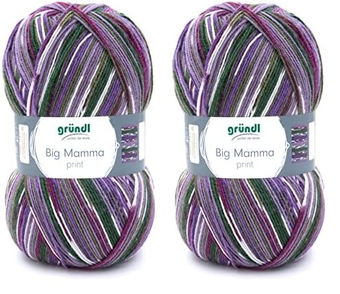 Gründl 2612-38 Big Mamma print Wolle, Acryl, Violett-tannengrün-weiß-moosgrün-lavendel, 30 x 17 x 14 cm, 400 Gramm (Packung mit 2) von Gründl