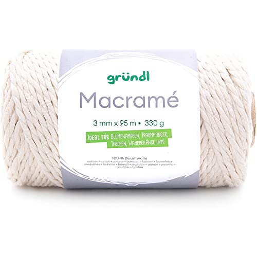 Gründl Macramé Garn (Makramee-Garn aus 70 % recycelter Baumwolle, 25 % Polyester und 5 % recycelter Fasern, 330 g / 95 m, Stärke 3 mm, 5 x 330 g), Natur Gründl Macramé Garn (Makramee-Garn aus 70 % recycelter Baumwolle, 25 % Polyester und 5 % recycelter Fasern, 330 g / 95 m, Stärke 3 mm, 5 x 330 g), Natur von Gründl